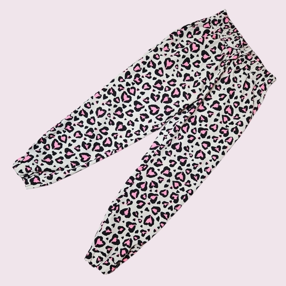 Faded Glory Leopard Print Joggers with Pink Hearts Size 4/5 - Picture 1 of 2